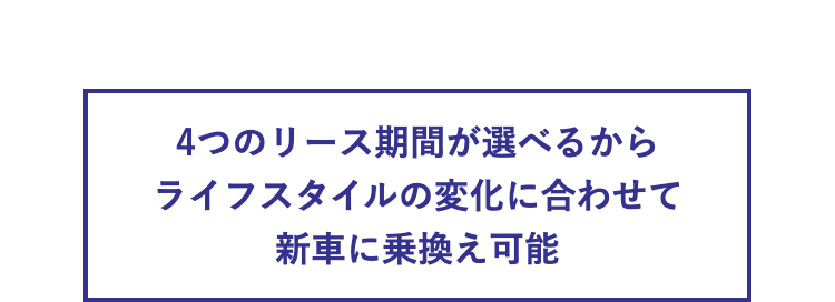 4つのリース期間が選べるからライフスタイルの変化に亜wせて新車に乗換え可能